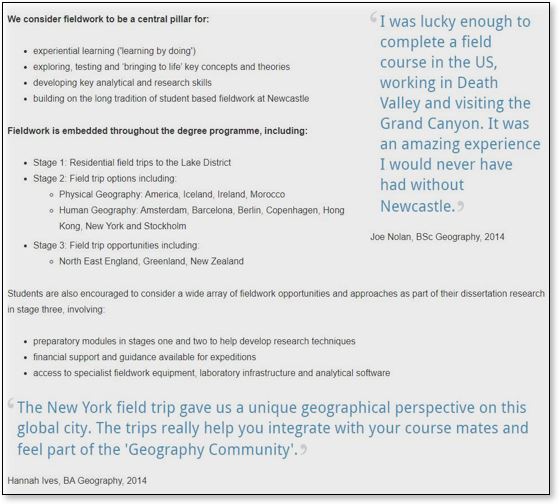 screengrab of a Newcastle uni webpage