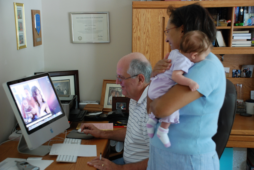 Skyping the grandparents can be hard work!